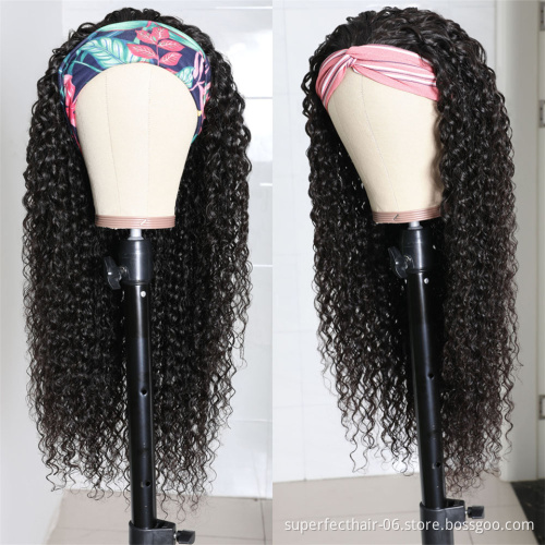Top Selling New Arrival Human Hair Kinky Curly Headband Wigs Cheap Machine Made Non Lace Wig On Sale